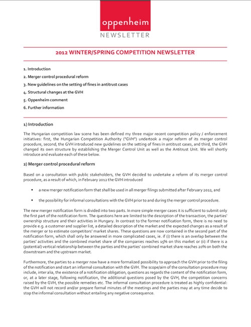 Competition law newsletter (winter/spring 2012)