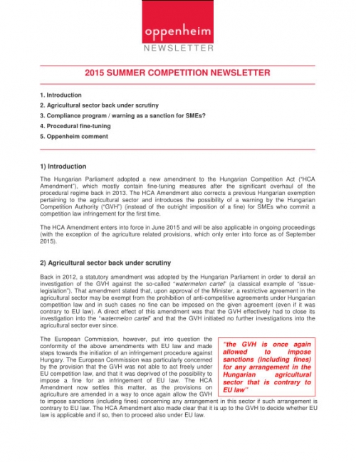 Competition law newsletter (summer 2015)